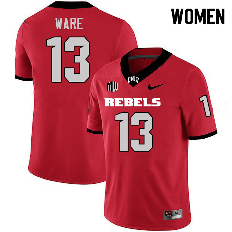 Women #13 Jarvis Ware UNLV Rebels College Football Jerseys Stitched-Scarlet